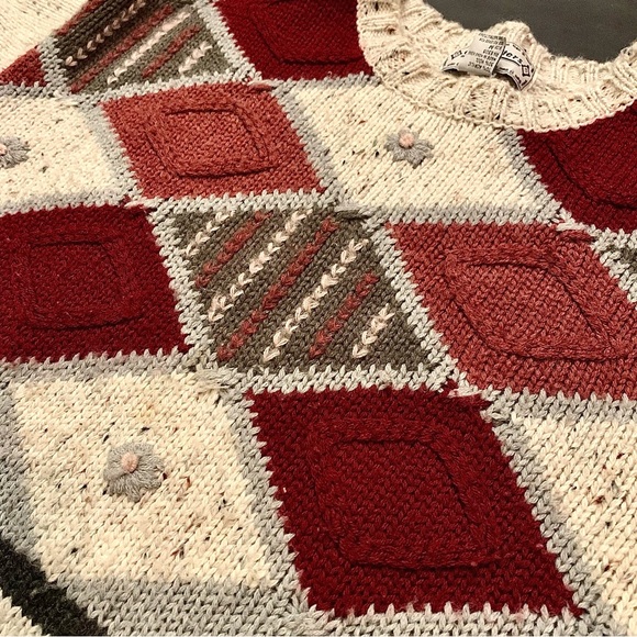 v i n t a g e :: Long Plaid Floral Embroidered Granny Knit Sweater - Picture 3 of 11